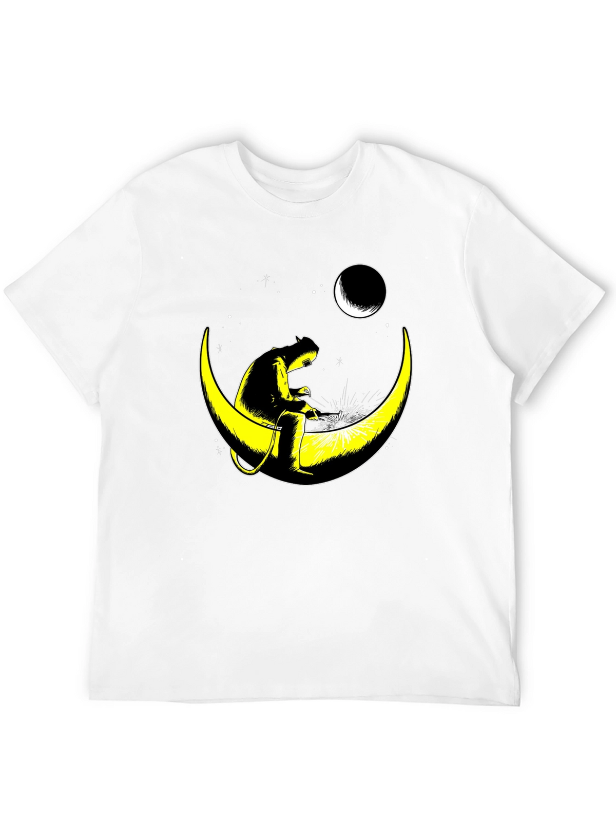 Welder Cat on Moon Graphic T-Shirt
