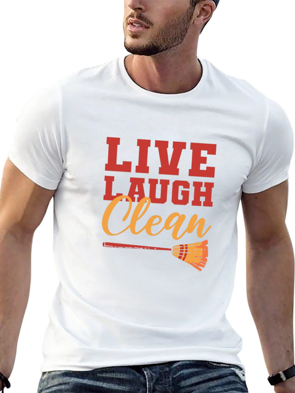 Live Laugh Clean Graphic Black T-Shirt