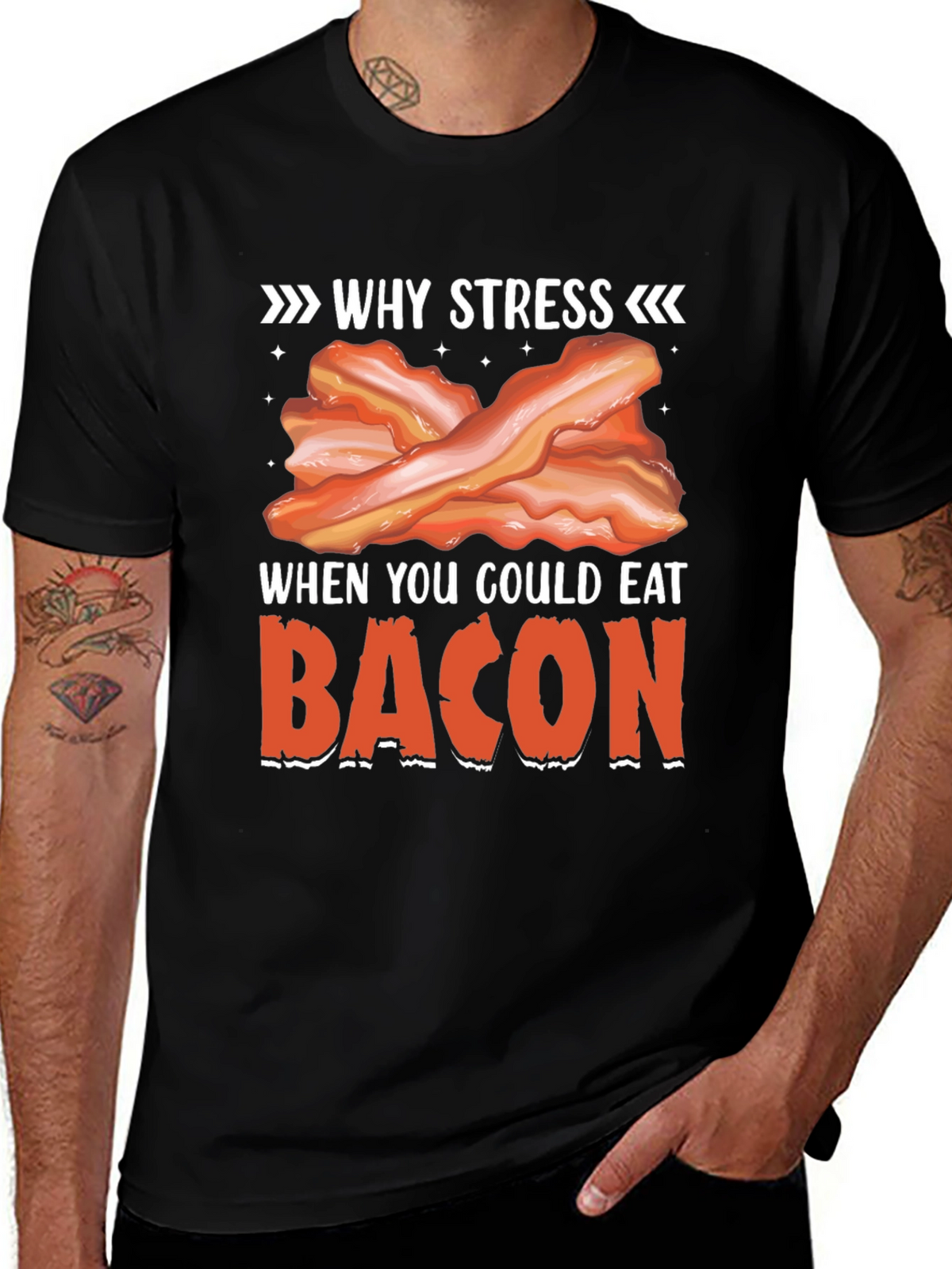 Why Stress? Eat Bacon T-Shirt Funny Foodie Tee