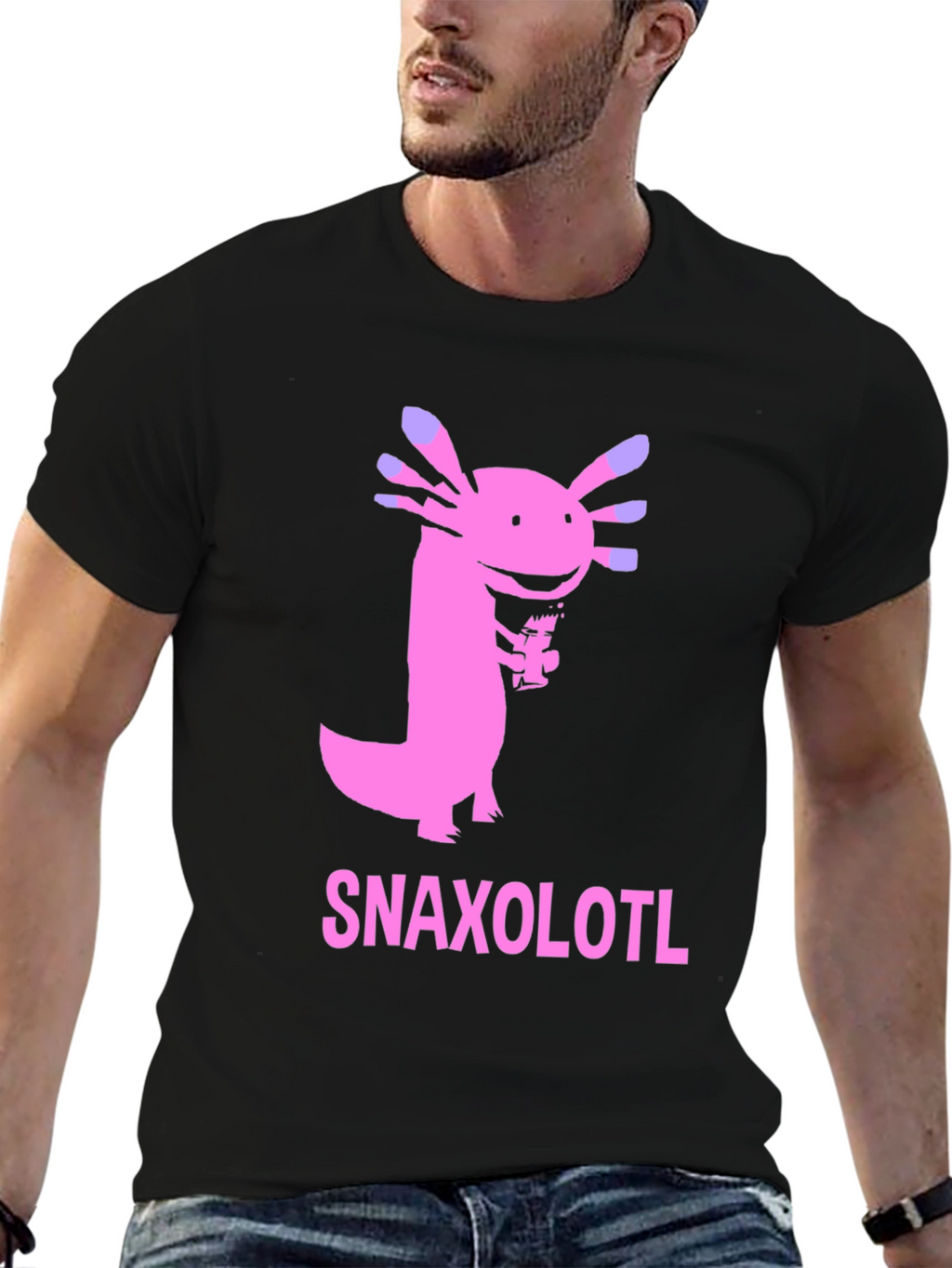 Snaxolotl Black T-Shirt - Funny Axolotl Snack Design