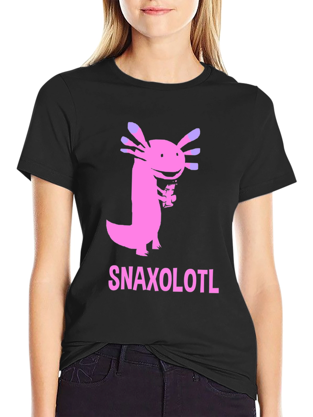 Snaxolotl Black T-Shirt - Funny Axolotl Snack Design