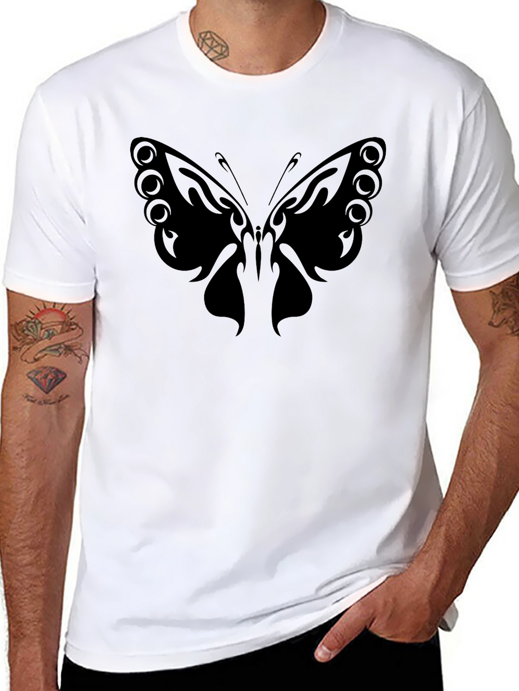 Butterfly Graphic Tee - Stylish Black Cotton T-Shirt