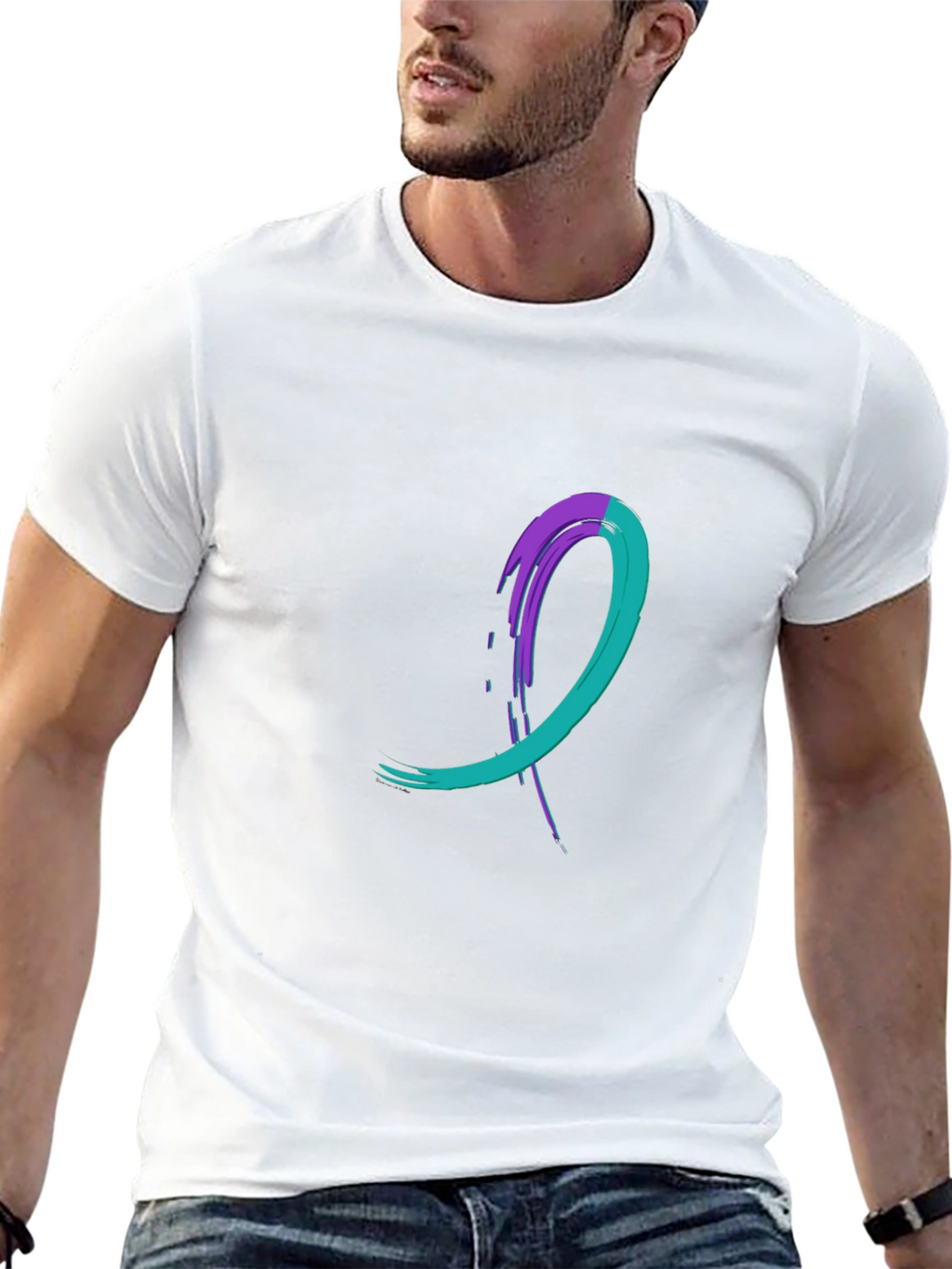 Teal & Purple Awareness Ribbon Black T-Shirt