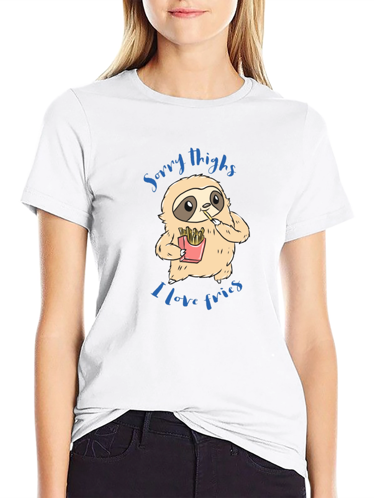 Sloth Sorry Thighs I Love Fries Graphic T-Shirt