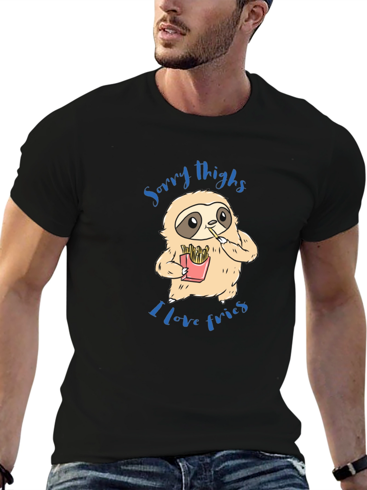 Sloth Sorry Thighs I Love Fries Graphic T-Shirt