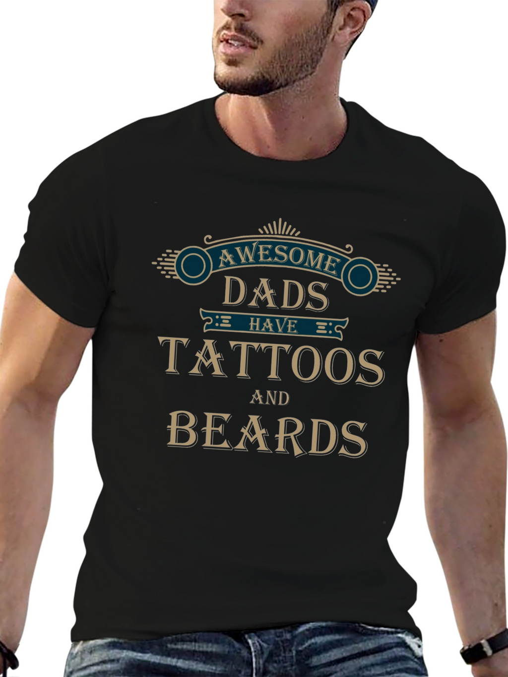 Awesome Dads Tattoos & Beards Graphic T-Shirt