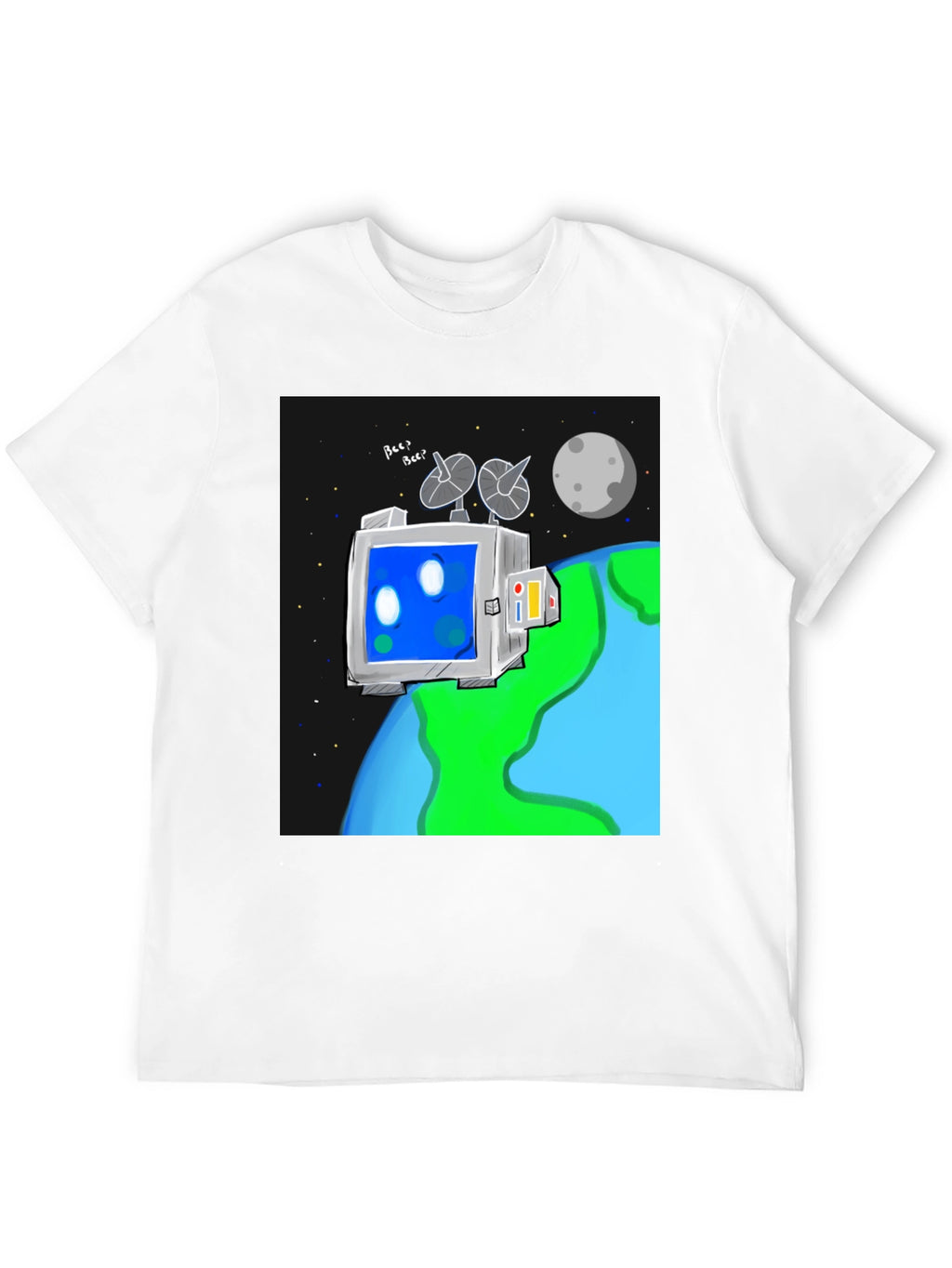Space Robot Tee - Earth & Moon Graphic T-Shirt