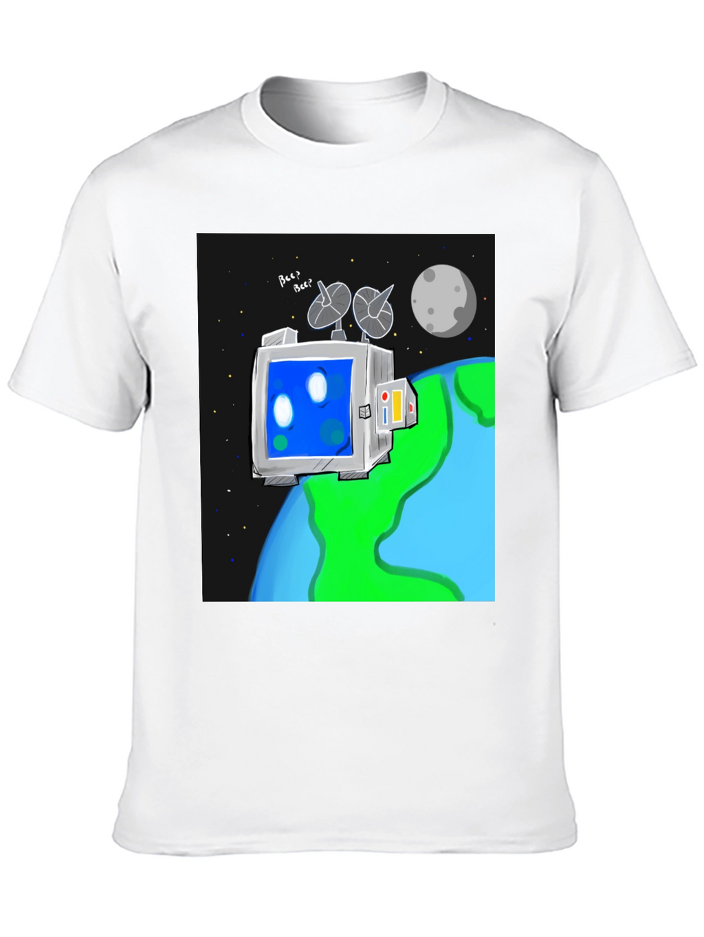 Space Robot Tee - Earth & Moon Graphic T-Shirt