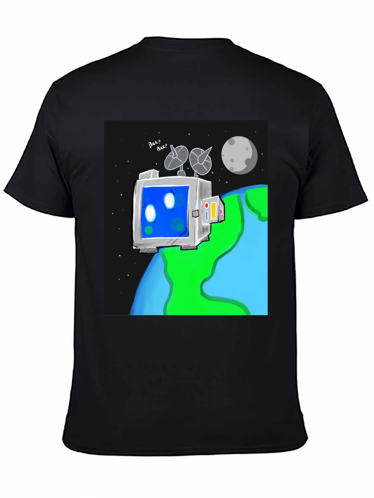 Space Robot Tee - Earth & Moon Graphic T-Shirt