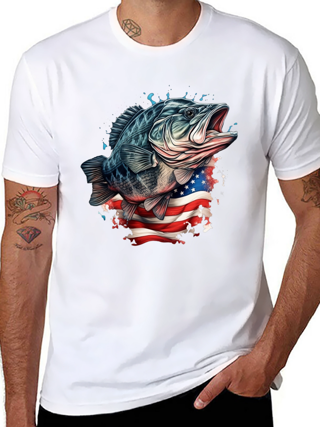Bass Fish American Flag Graphic Tee
