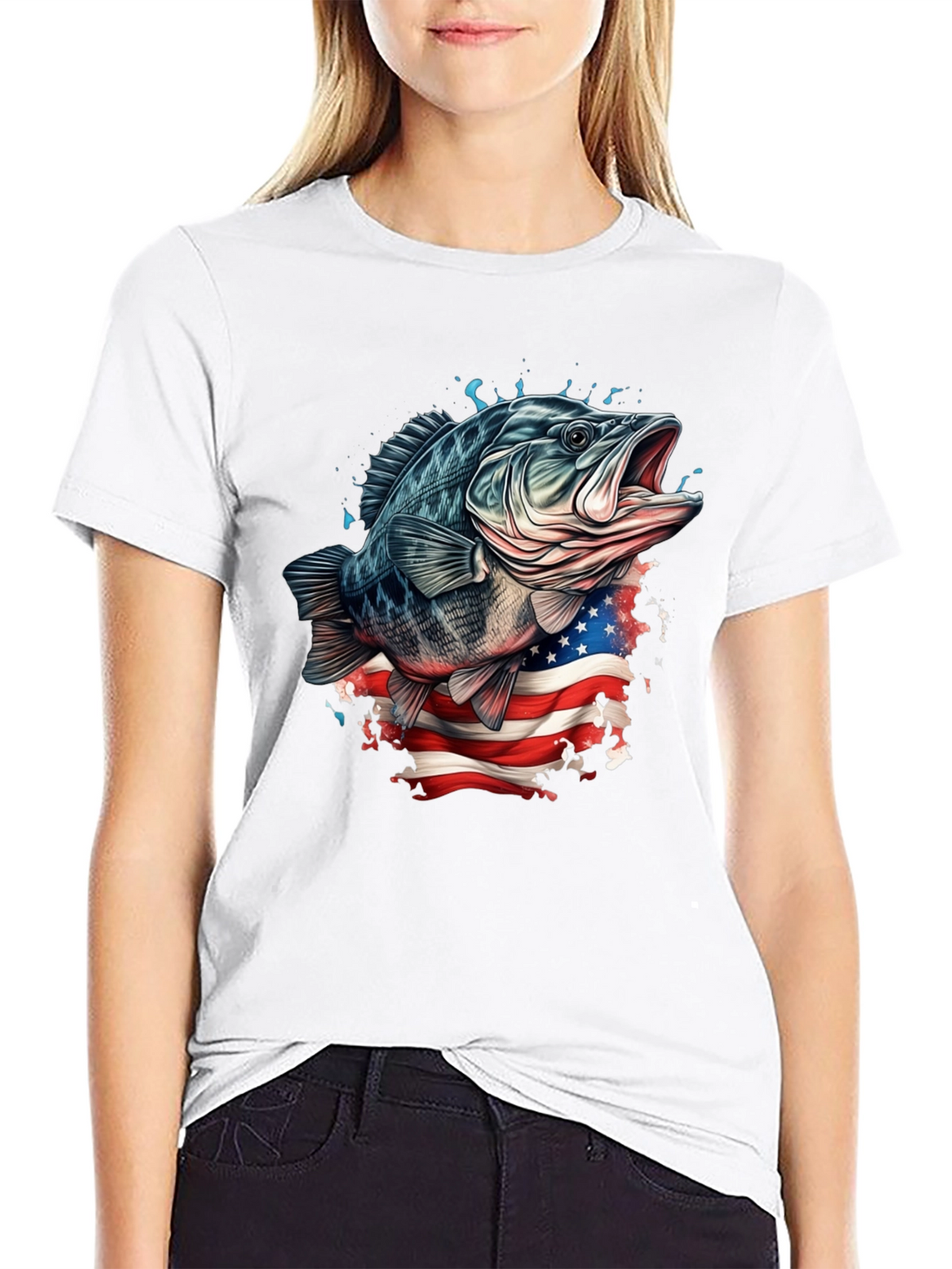 Bass Fish American Flag Graphic Tee
