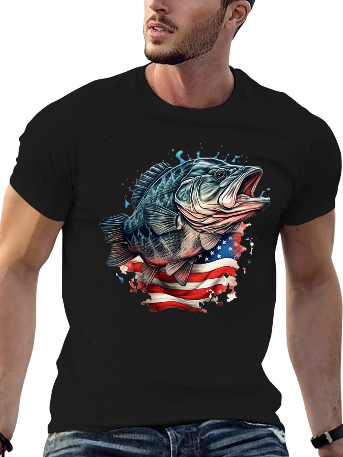 Bass Fish American Flag Graphic Tee