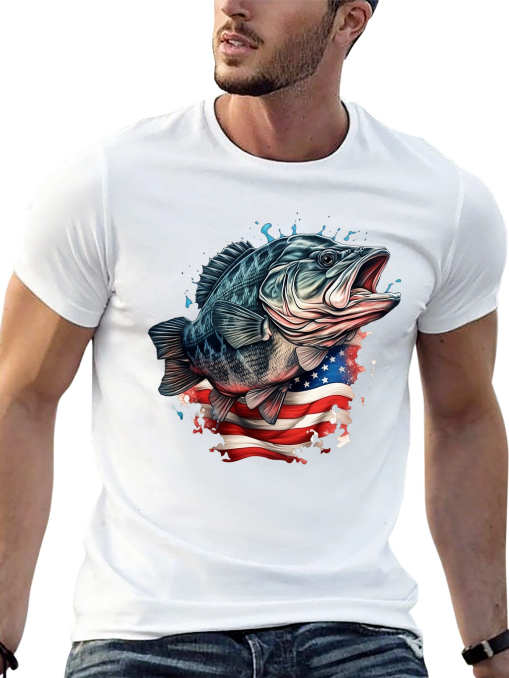 Bass Fish American Flag Graphic Tee