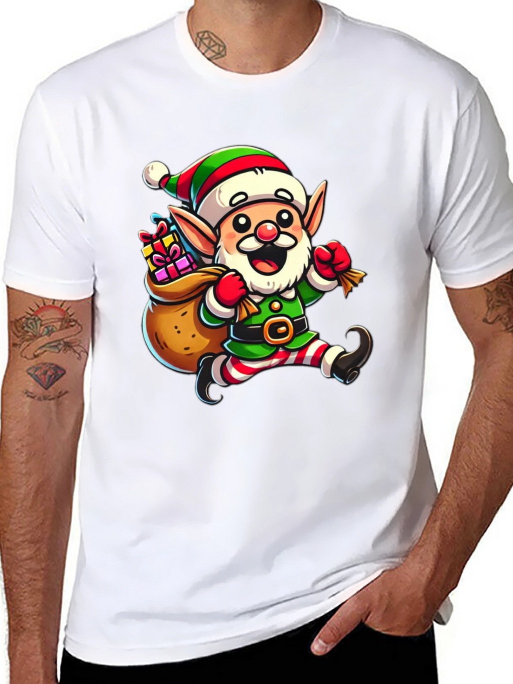 Festive Elf Graphic T-Shirt - Holiday Cheer