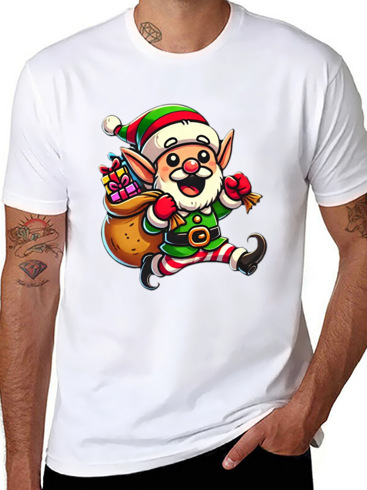 Festive Elf Graphic T-Shirt - Holiday Cheer
