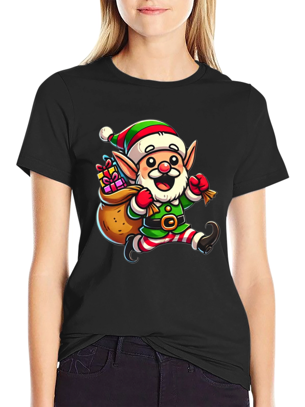 Festive Elf Graphic T-Shirt - Holiday Cheer