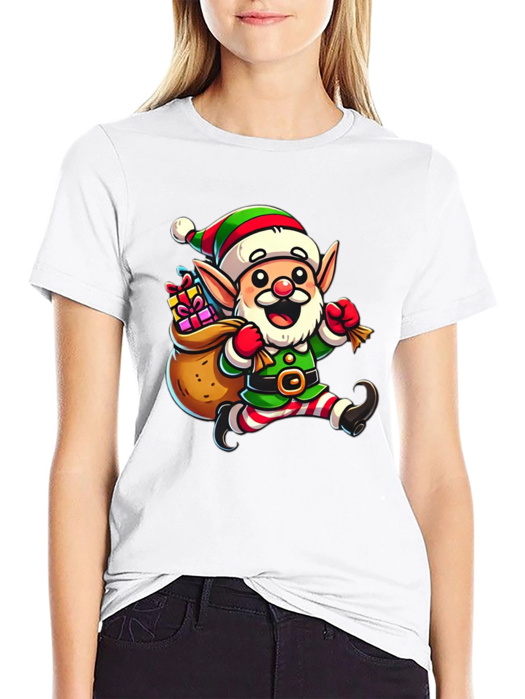 Festive Elf Graphic T-Shirt - Holiday Cheer