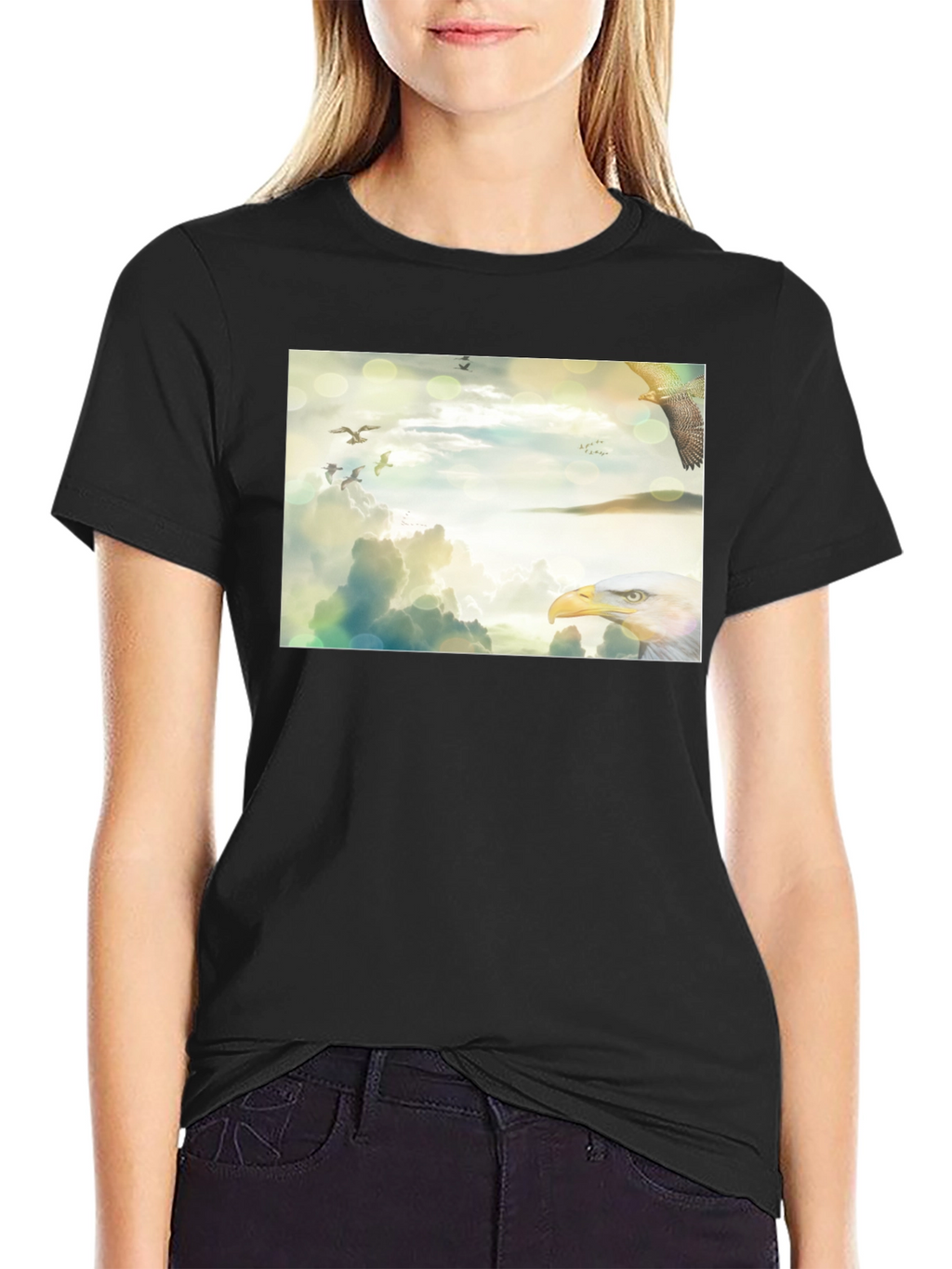 Eagle Sky Print Black T-Shirt