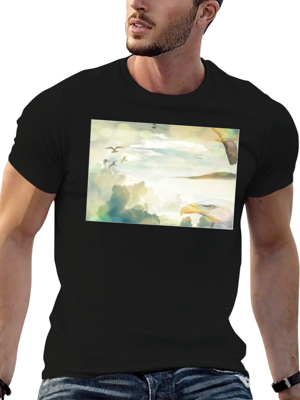 Eagle Sky Print Black T-Shirt