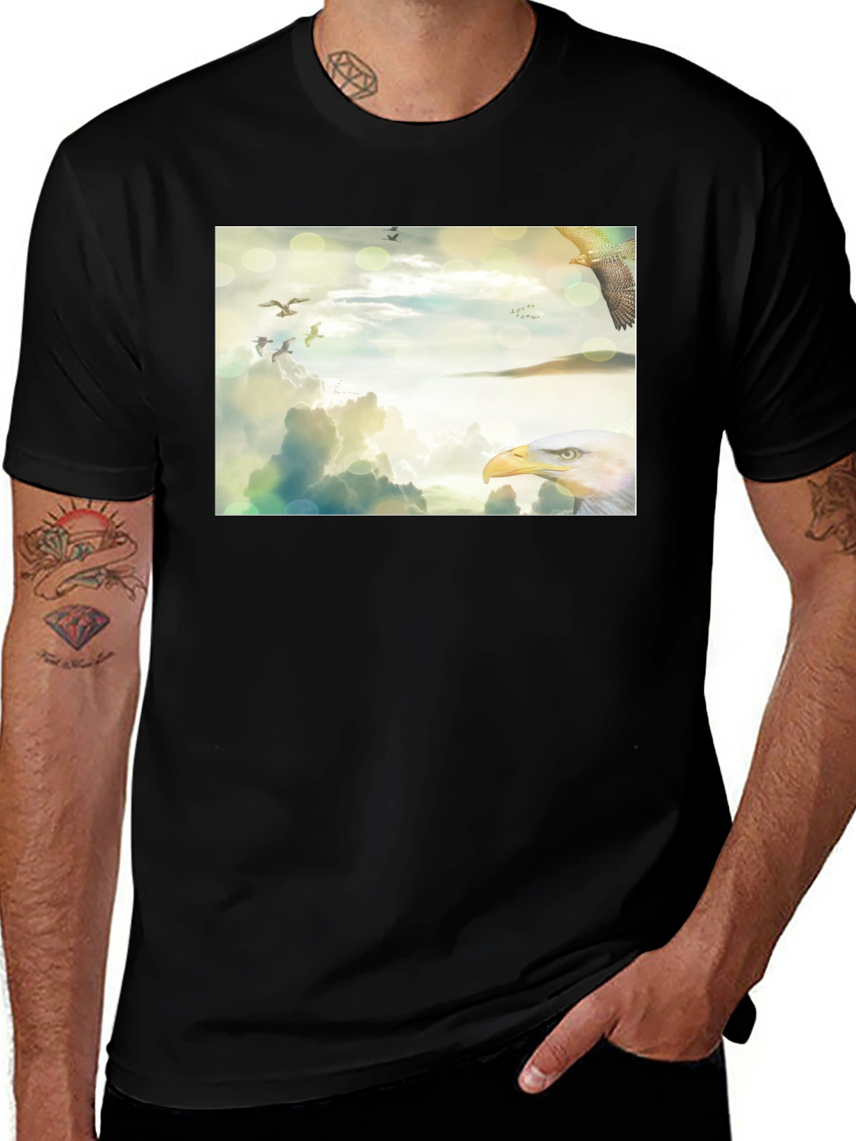 Eagle Sky Print Black T-Shirt