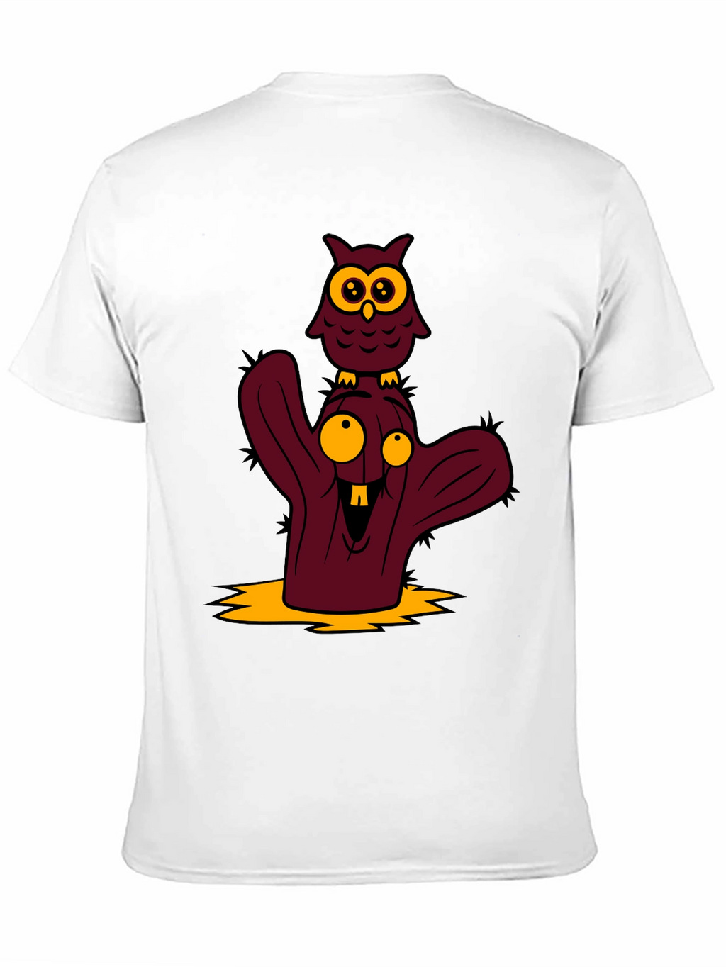 Cartoon Owl and Cactus Graphic T-Shirt