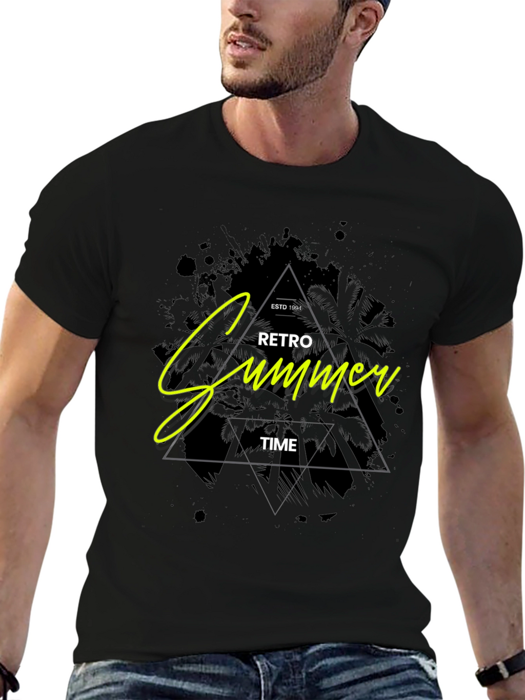 Retro Summer Time Black Graphic Tee