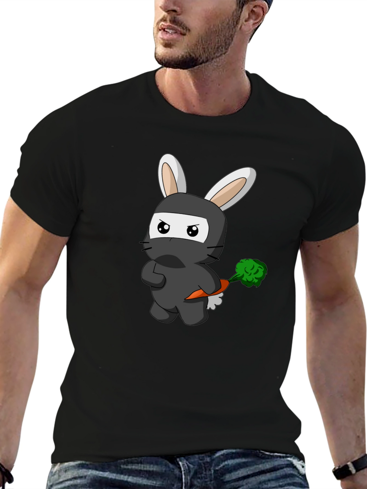 Ninja Rabbit Graphic T-Shirt - Black Cotton Tee