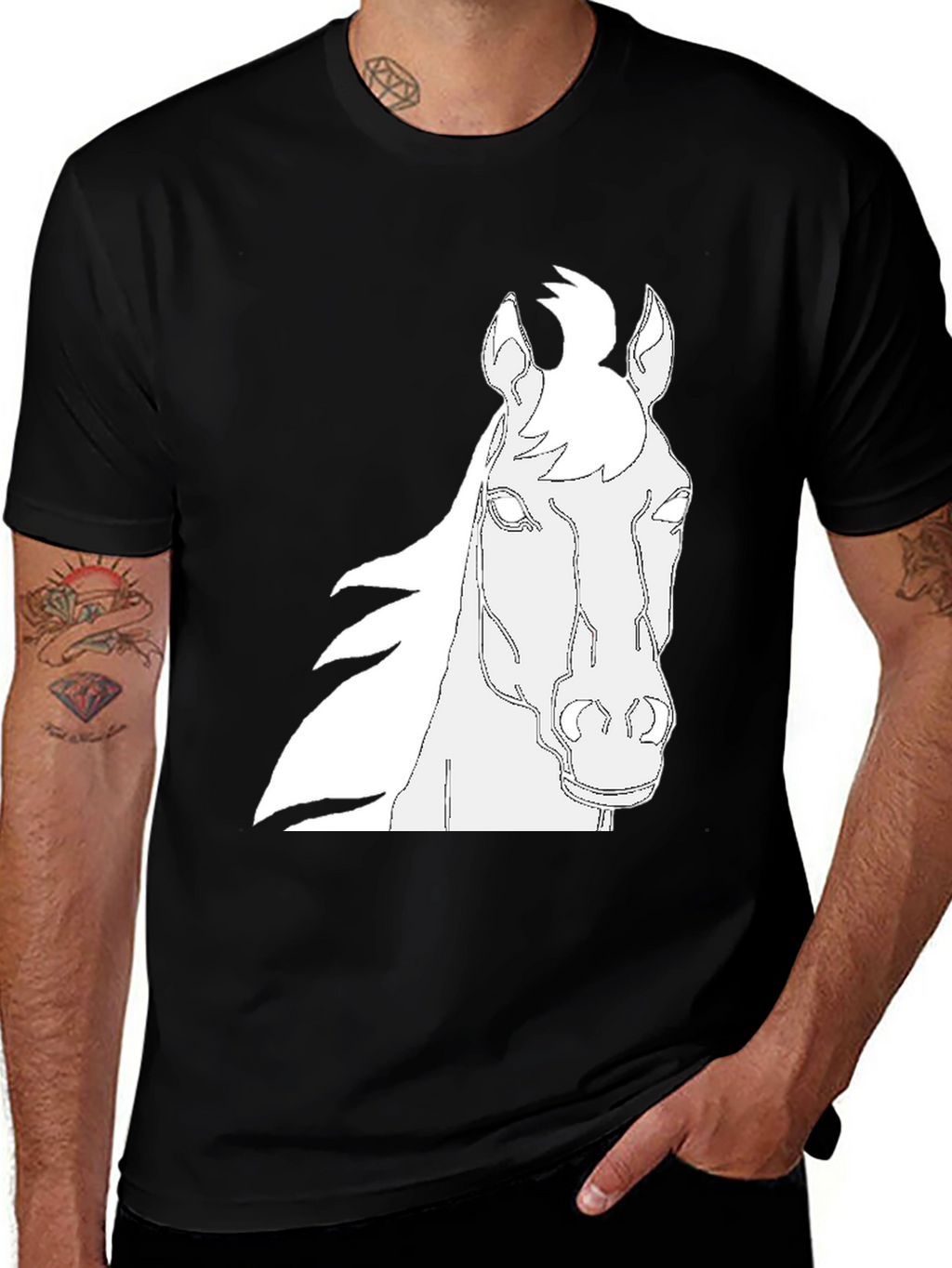Horse Outline Graphic Black T-Shirt