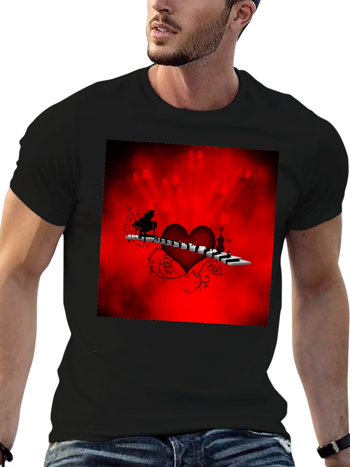Music Lovers Heart Graphic Tee - Black