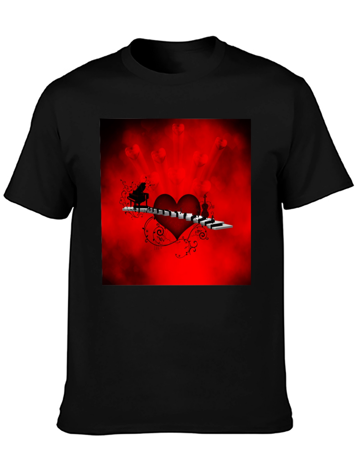 Music Lovers Heart Graphic Tee - Black