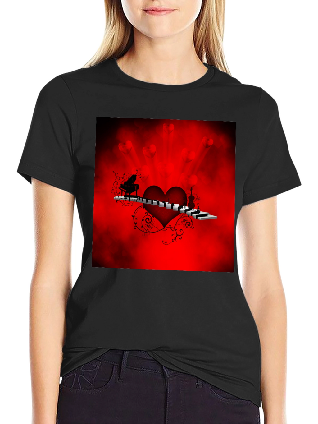 Music Lovers Heart Graphic Tee - Black