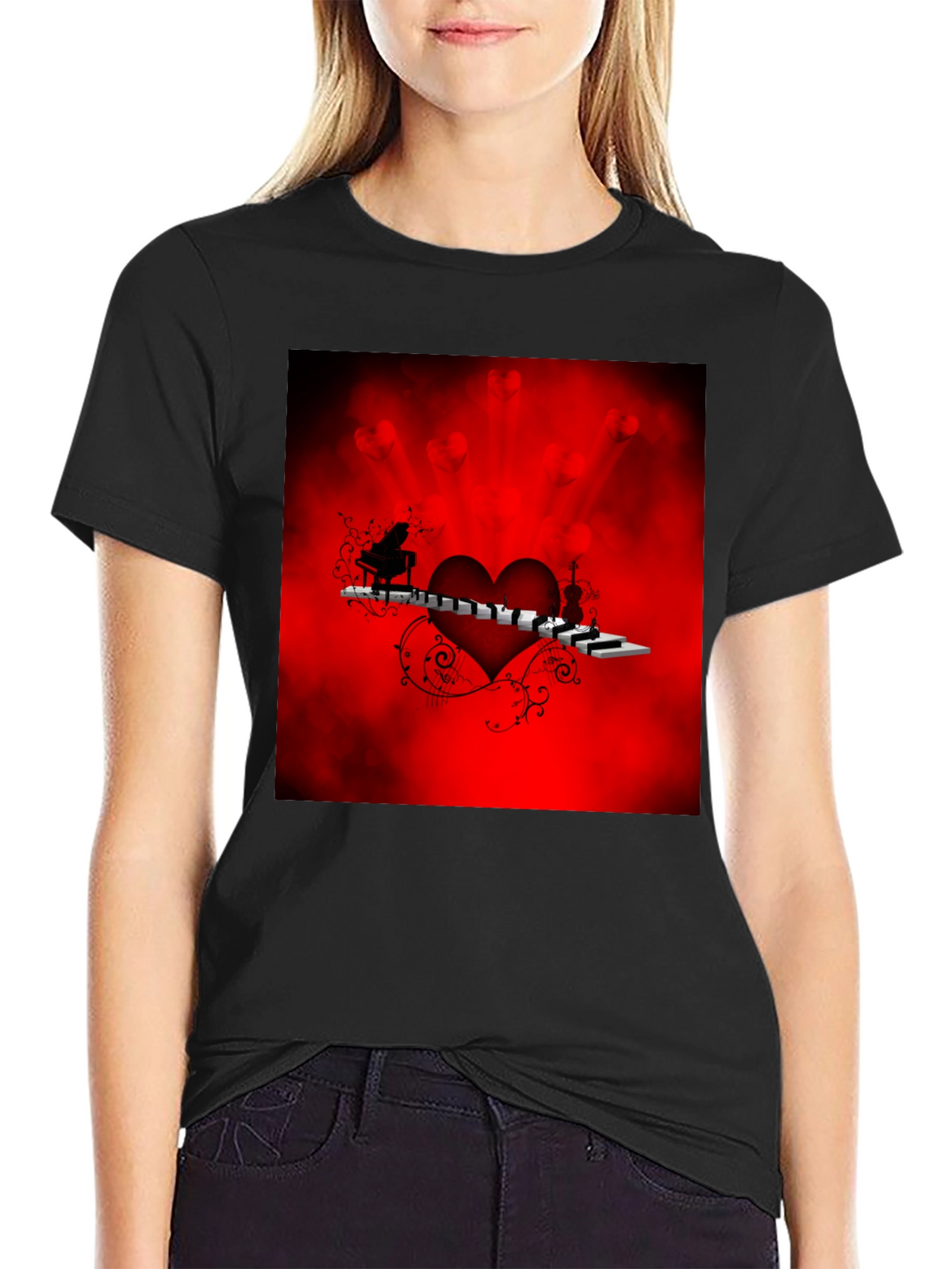 Music Lovers Heart Graphic Tee - Black