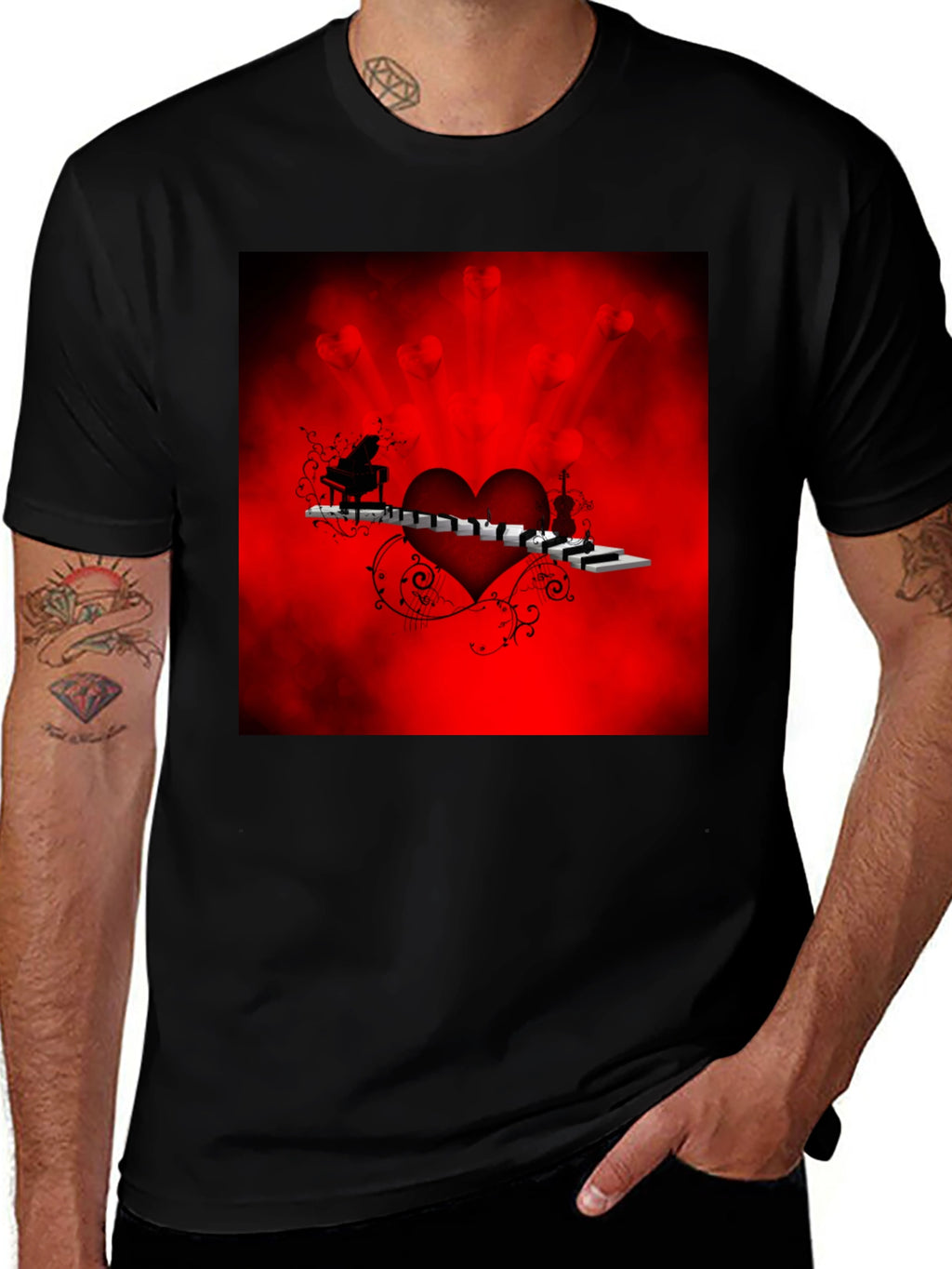 Music Lovers Heart Graphic Tee - Black