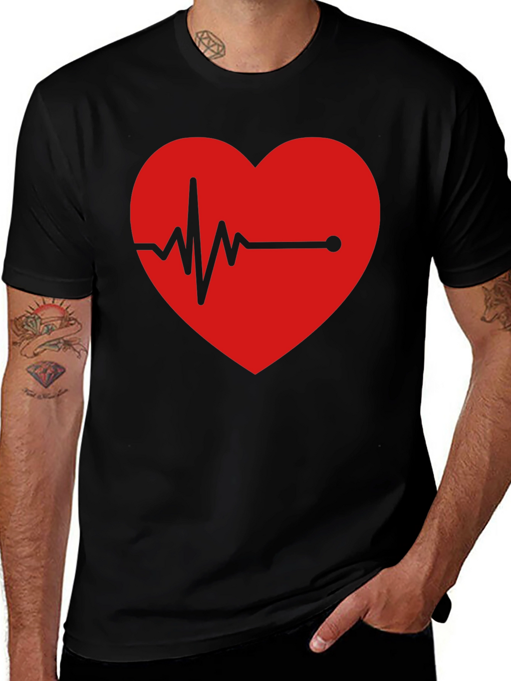 Heartbeat Graphic Tee - Black Cotton Blend