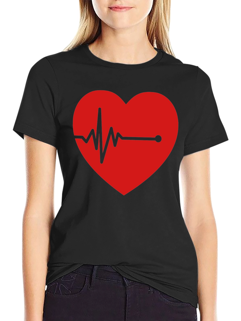 Heartbeat Graphic Tee - Black Cotton Blend