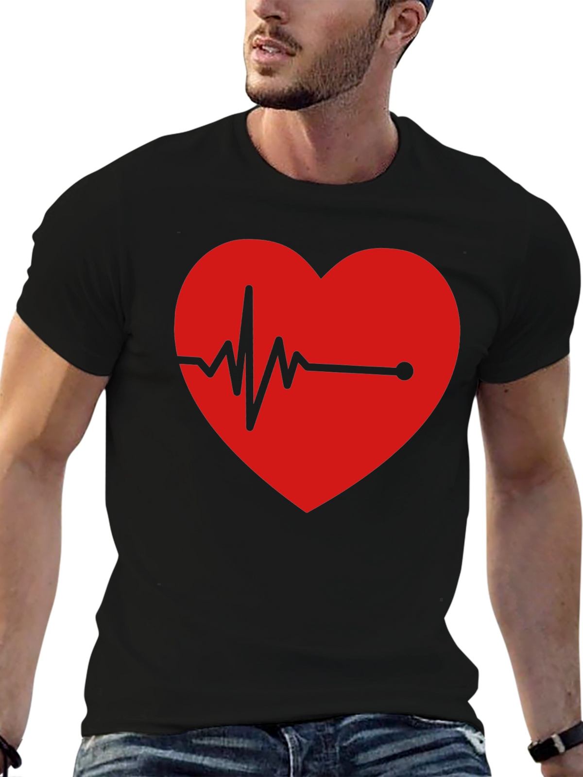 Heartbeat Graphic Tee - Black Cotton Blend