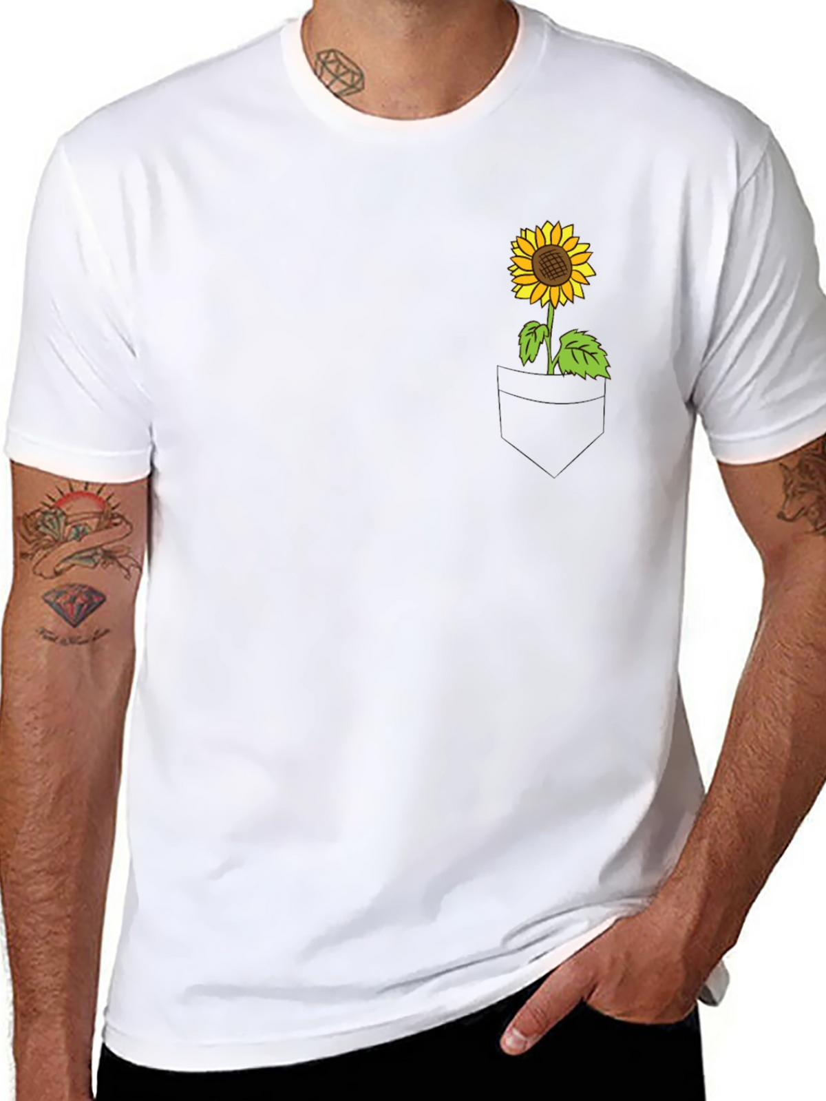 Sunflower Pocket Graphic Tee - Casual Black T-Shirt
