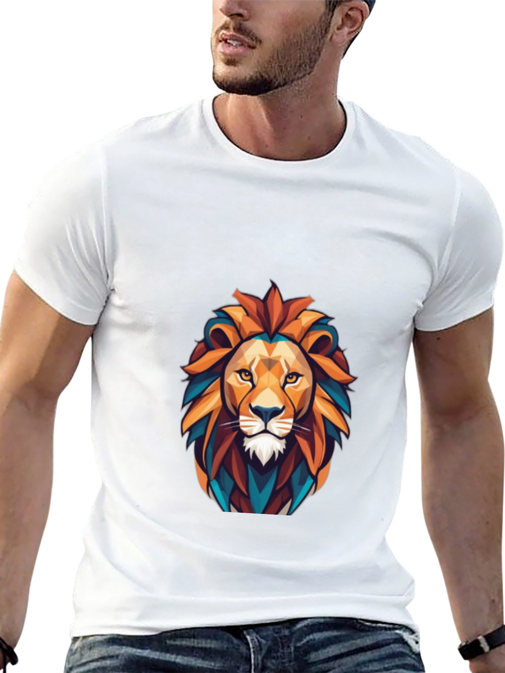 Geometric Lion Graphic Black T-Shirt - Stylish Mens Tee