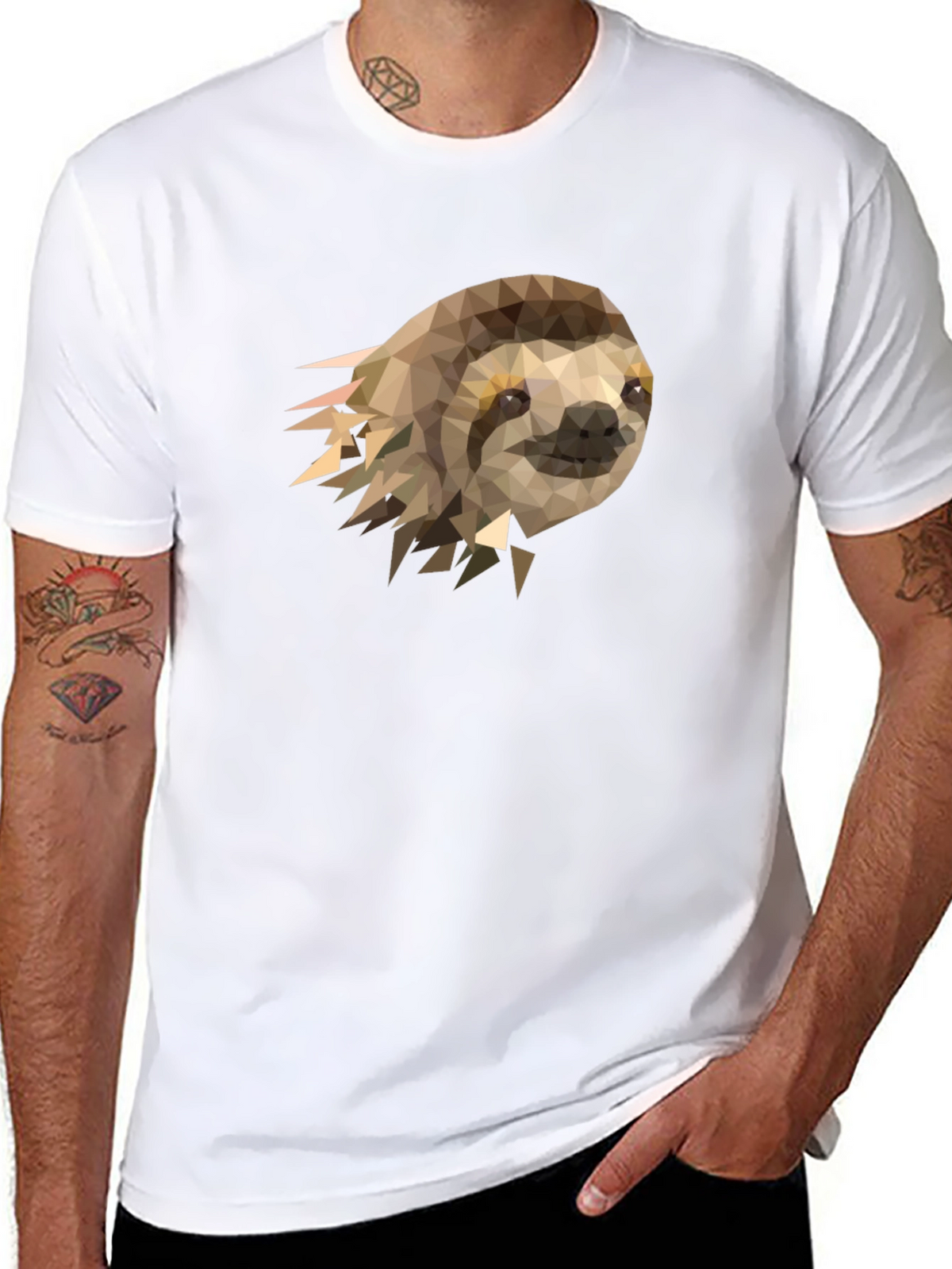 Geometric Sloth Graphic Tee - Modern Mens T-Shirt