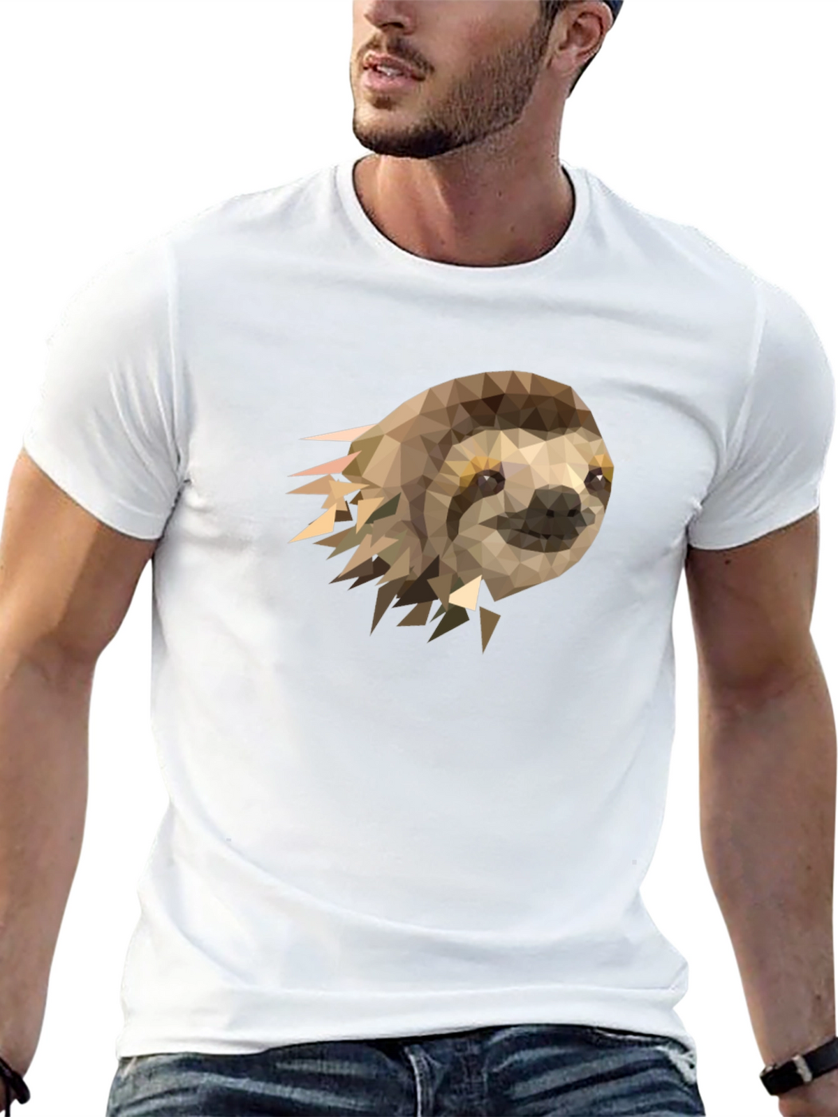 Geometric Sloth Graphic Tee - Modern Mens T-Shirt