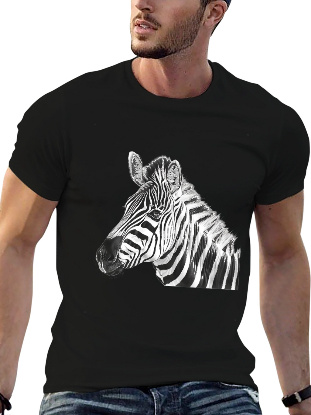 Zebra Graphic Tee - Black Cotton Blend Shirt
