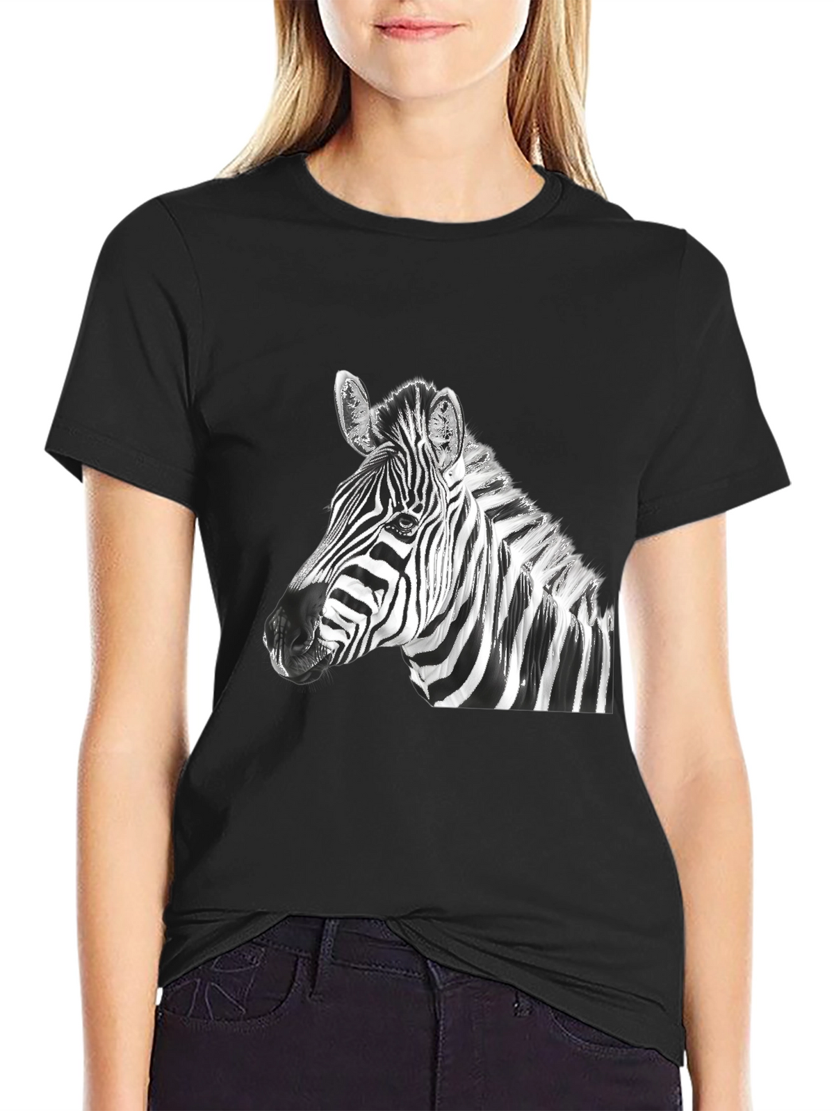 Zebra Graphic Tee - Black Cotton Blend Shirt