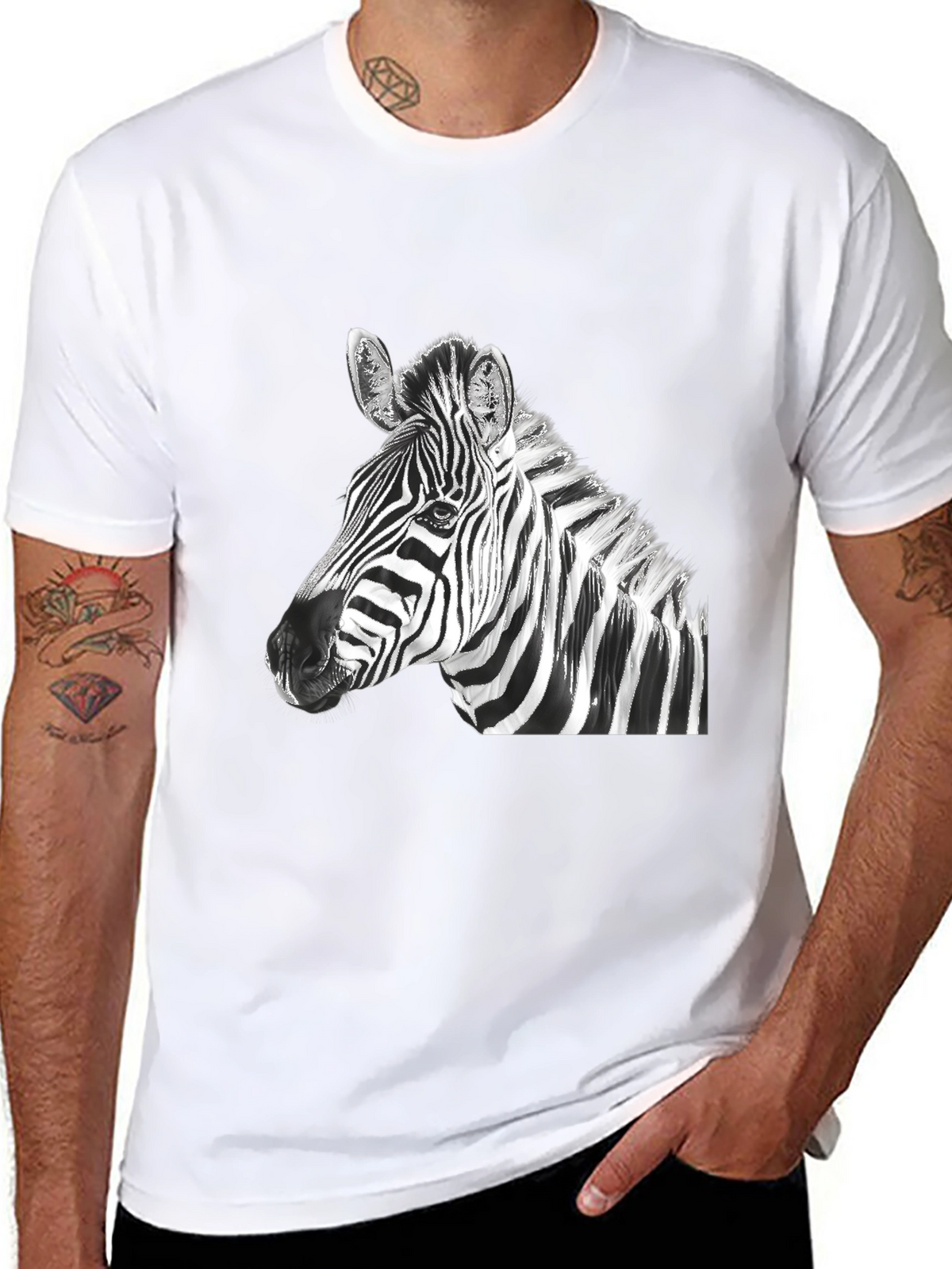 Zebra Graphic Tee - Black Cotton Blend Shirt