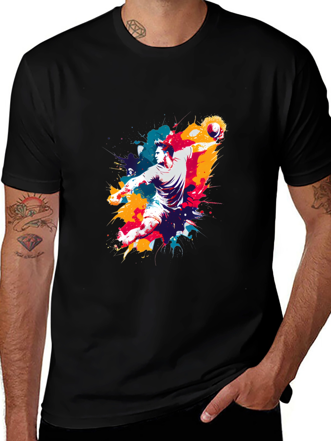 Abstract Handball Player Graphic Tee - Black