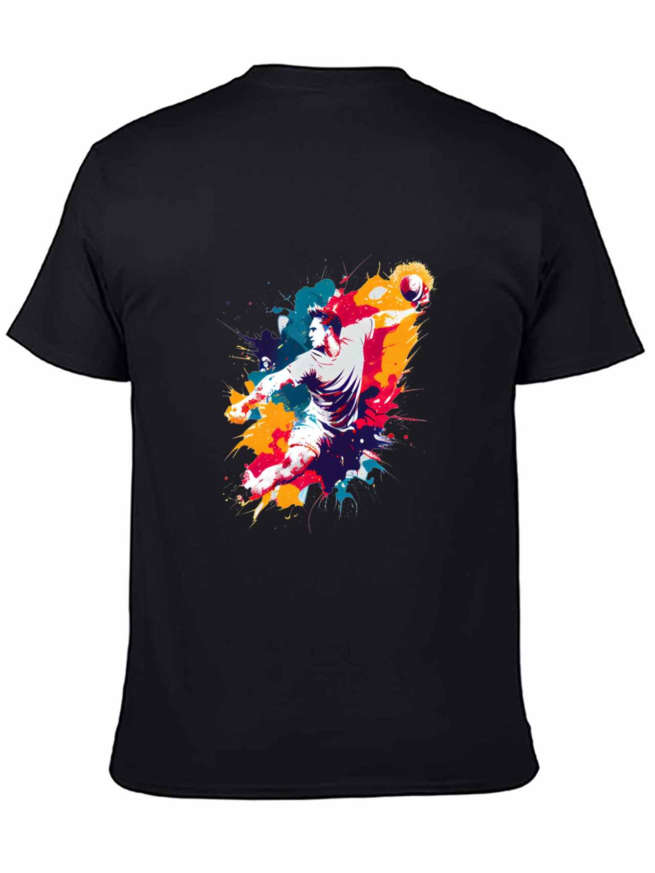 Abstract Handball Player Graphic Tee - Black