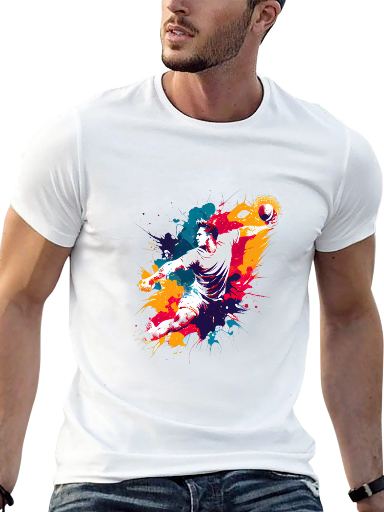 Abstract Handball Player Graphic Tee - Black