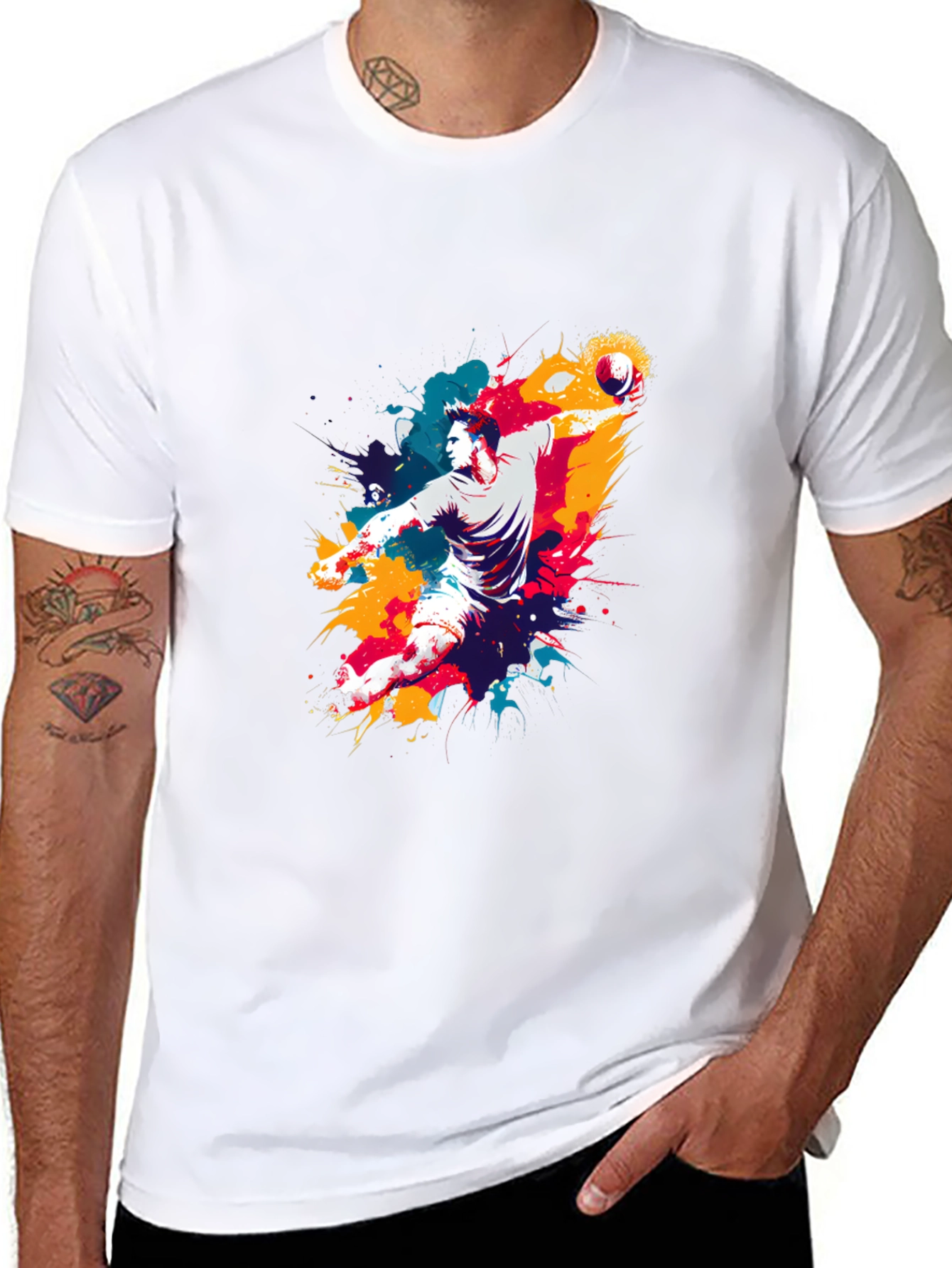 Abstract Handball Player Graphic Tee - Black