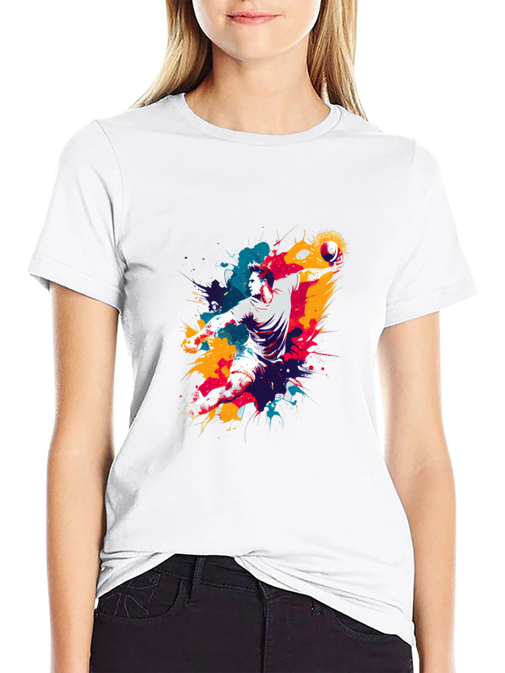 Abstract Handball Player Graphic Tee - Black