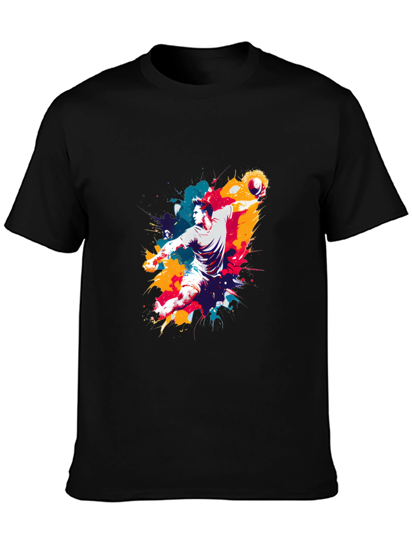 Abstract Handball Player Graphic Tee - Black