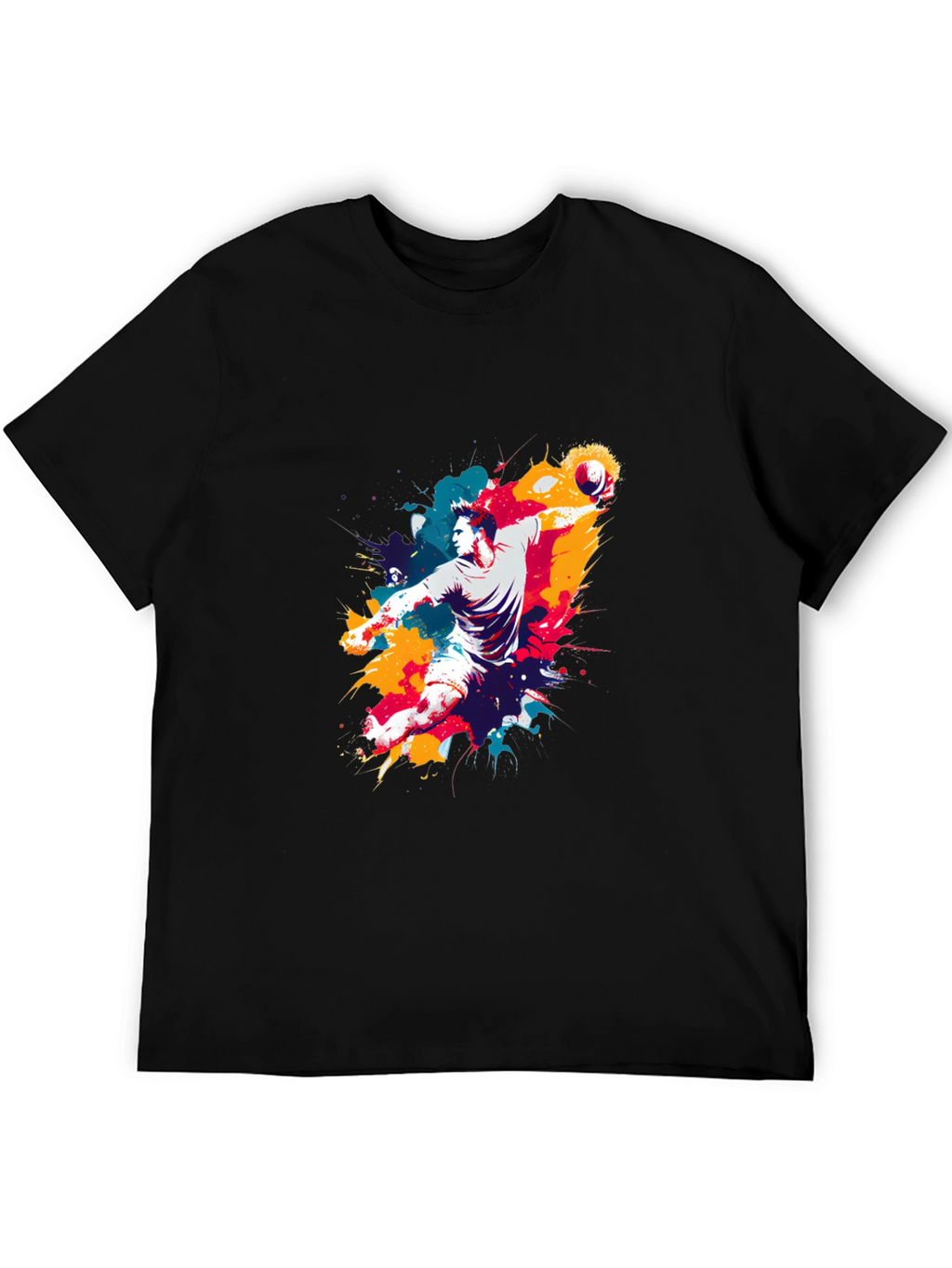 Abstract Handball Player Graphic Tee - Black